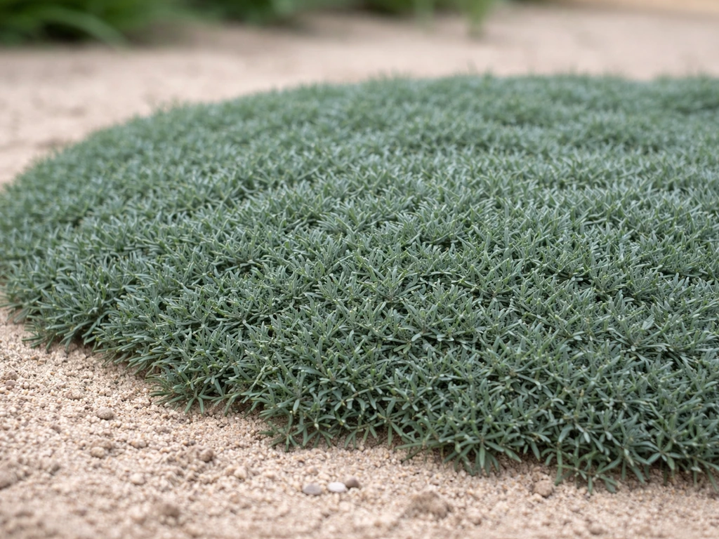 Gros plan d’un tapis de « gazon d’Espagne » (Armeria maritima) feuillage ras et dense, jardin clair.