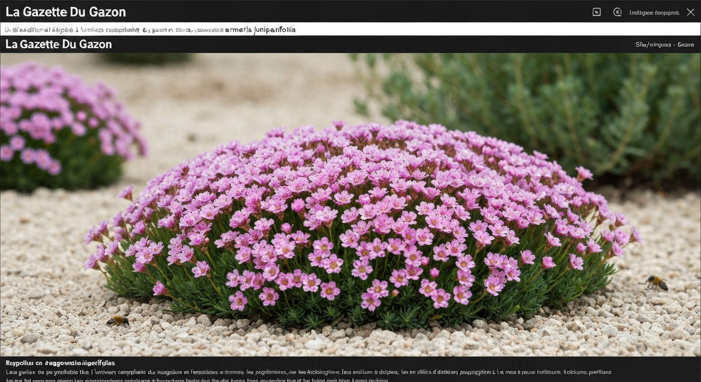 Tapis d'Armeria juniperifolia en fleurs dans une rocaille ensoleillée