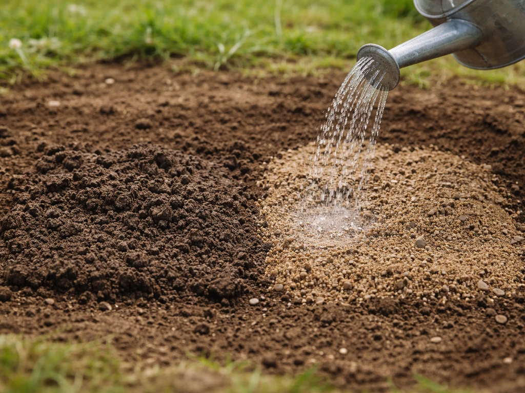 Deux zones de terre au sol : sable/gravillons pour mieux drainer, pas de flaque stagnante après arrosage.