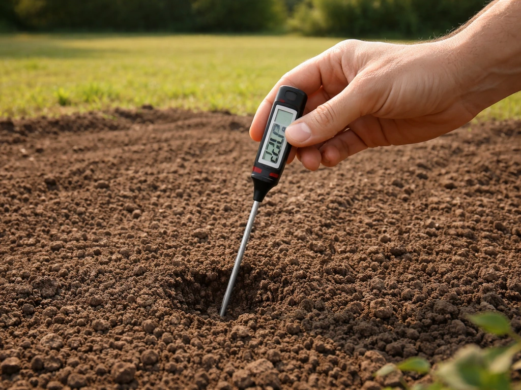 Jardin en plein soleil avec une sonde de mesure du sol et une petite zone prête pour planter le kikuyu