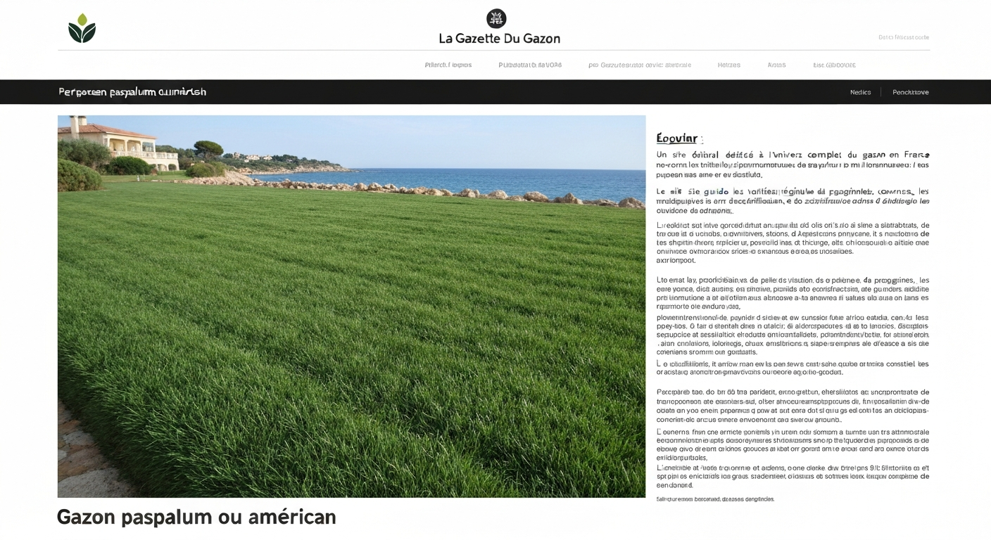 Pelouse de Paspalum vaginatum en bord de mer méditerranéenne, gazon fin et dense avec la mer en arrière-plan