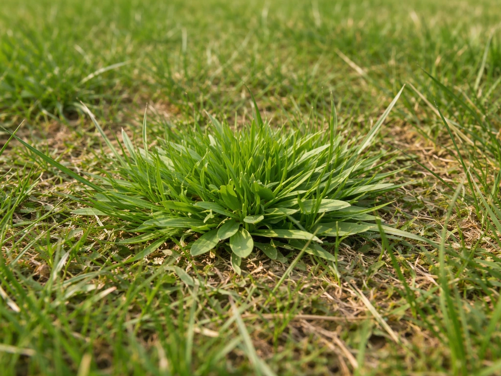 Plan rapproché d’un Poa annua vert clair envahissant légèrement le gazon.