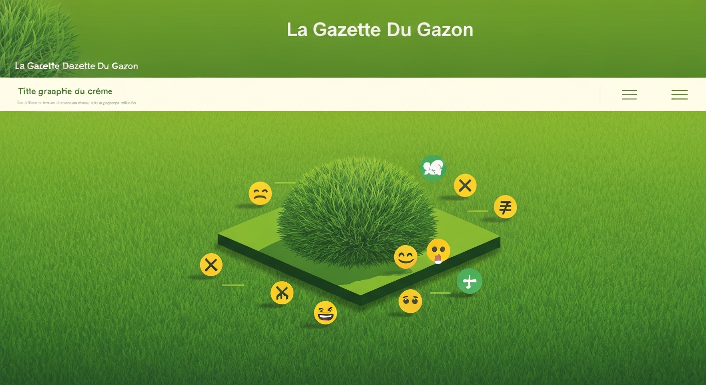Bannière stylisée montrant une pelouse graphique avec emojis gazon (🌱 🌿 🍀 🟩 ✂️ 💧) et le titre La Gazette Du Gazon