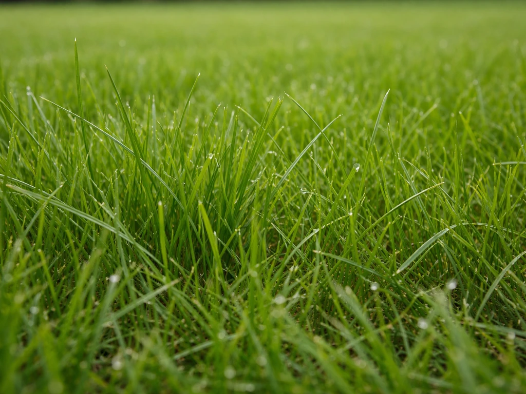 Gros plan de plusieurs graminées de pelouse, ray-grass et fétuques, pour illustrer un mélange de gazon.
