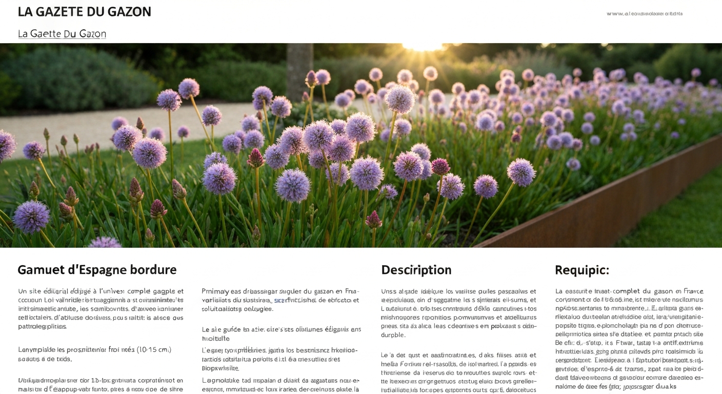 Bordure ensoleillée avec touffes d'Armeria maritima en fleurs le long d'une allée de gravier, bordure en acier corten.